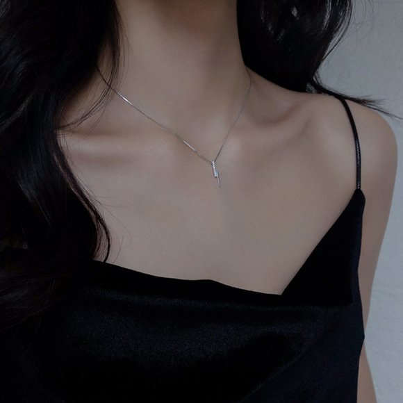 Sterling Silver Diamond Lightening Bolt Necklace - Picture 4 of 6